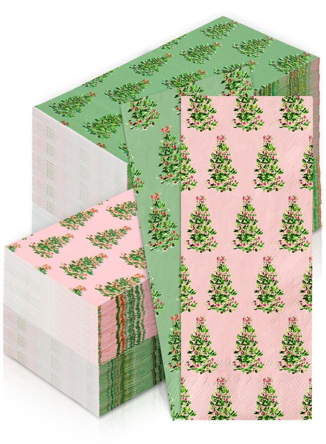 JarThenaAMCS مناديل جارثينا إيه إم سي إس، 100 قطعة، مناديل ورقية لضيوف عيد الميلاد، وردية وخضراء، مزينة بشجرة عيد الميلاد، للاستخدام مرة واحدة، مناسبة للعشاء، ولتزيين طاولات حفلات الأعياد. - Image 1